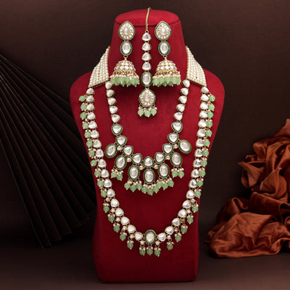 Parrot Green Color Kundan Necklace Set (KN1414PGRN) - preyans.com