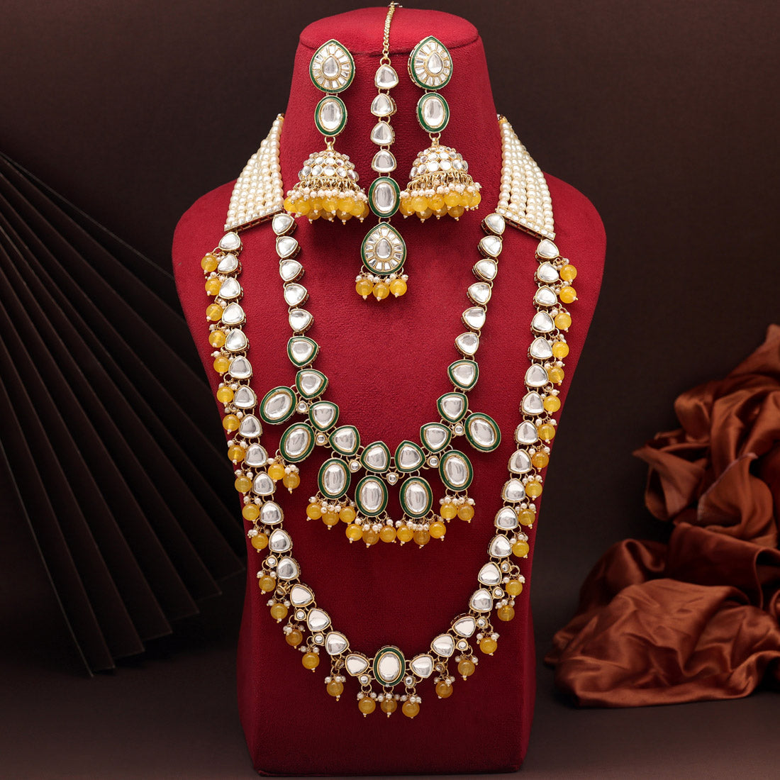 Yellow Color Kundan Necklace Set (KN1414YLW) - preyans.com