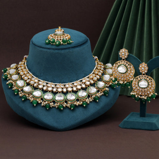 Green Color Kundan Necklace Set (KN1415GRN) - Preyans.com