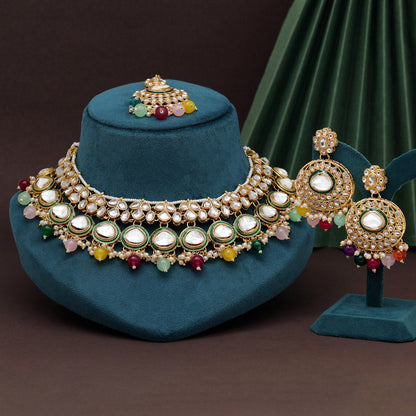 Multi Color Kundan Necklace Set (KN1415MLT) - Preyans.com