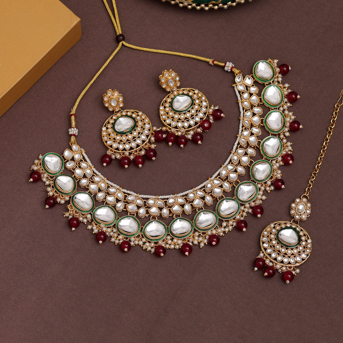 Maroon Color Kundan Necklace Set (KN1415MRN) - Preyans.com