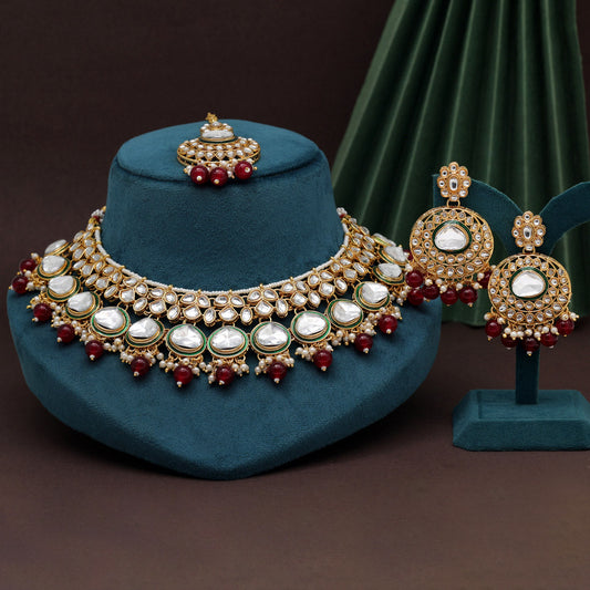 Maroon Color Kundan Necklace Set (KN1415MRN) - Preyans.com