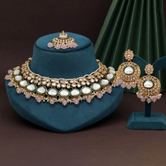 Pink Color Kundan Necklace Set (KN1415PNK) - Preyans.com