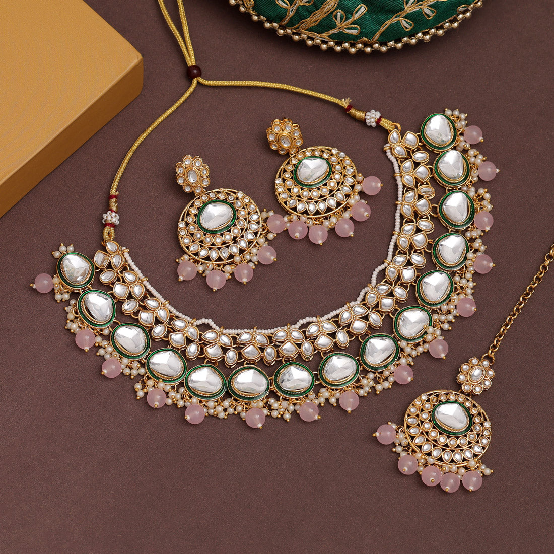 Pink Color Kundan Necklace Set (KN1415PNK) - Preyans.com