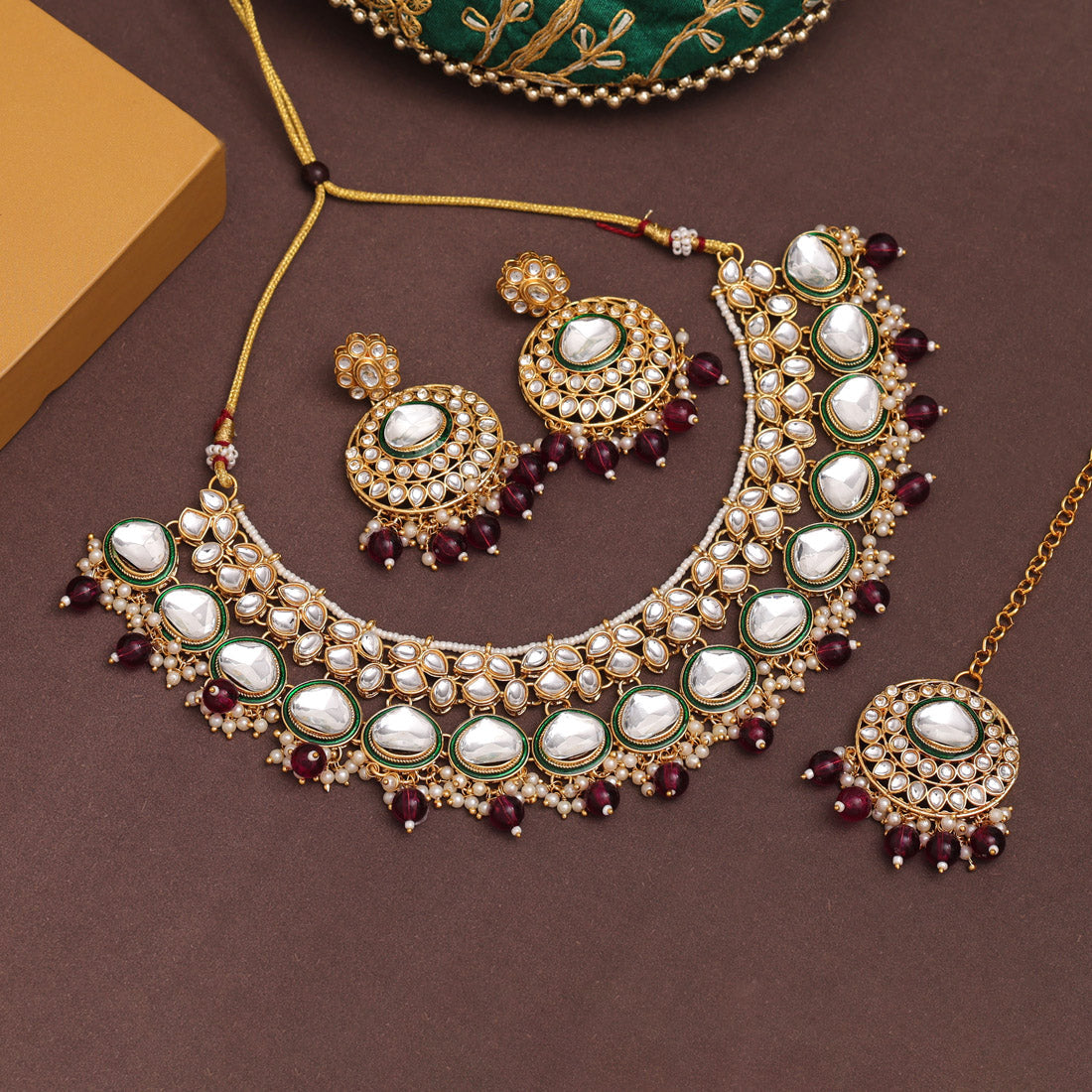 Purple Color Kundan Necklace Set (KN1415PRP) - Preyans.com