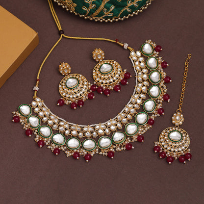 Rani Color Kundan Necklace Set (KN1415RNI) - Preyans.com