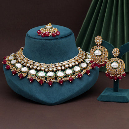 Rani Color Kundan Necklace Set (KN1415RNI) - Preyans.com