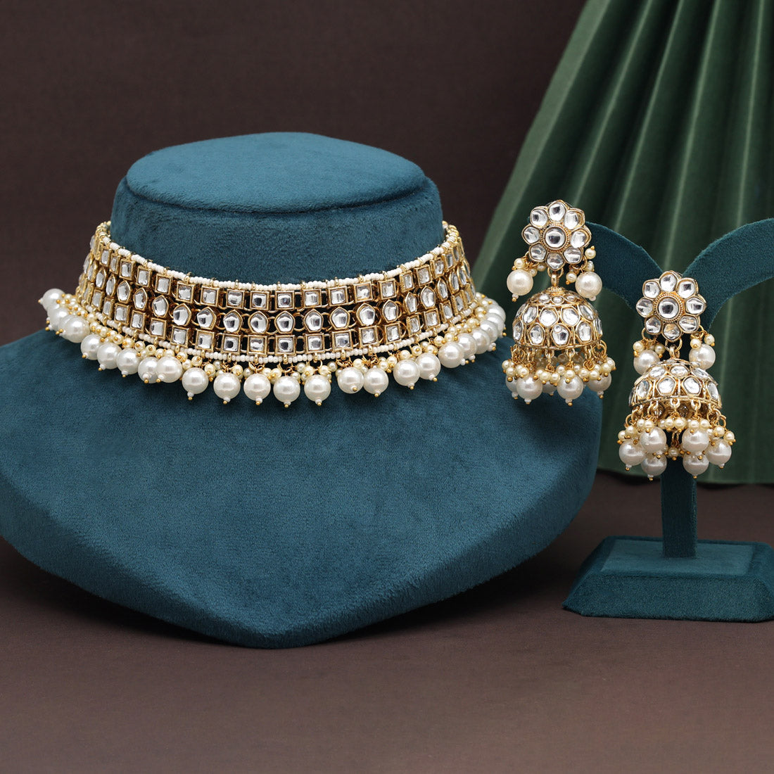 White Color Choker Kundan Necklace Set (KN1416WHT) - preyans.com