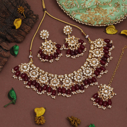 Maroon Color Kundan Necklace Set (KN1417MRN) - Preyans.com