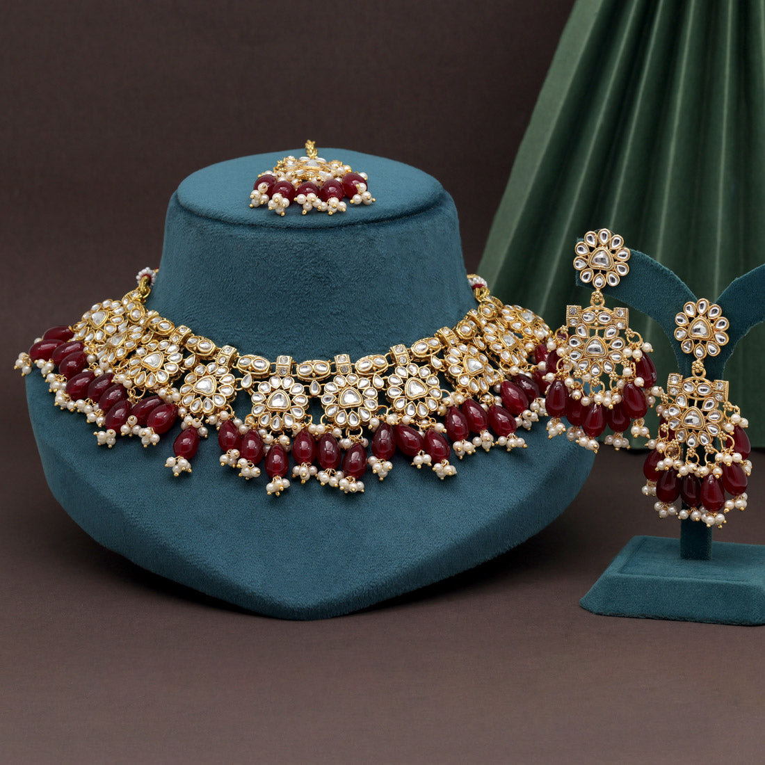 Maroon Color Kundan Necklace Set (KN1417MRN) - Preyans.com