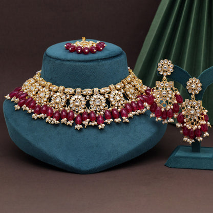 Rani Color Kundan Necklace Set (KN1417RNI) - Preyans.com