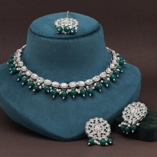 Green Color Kundan Necklace Set (KN1418GRN) - Preyans.com