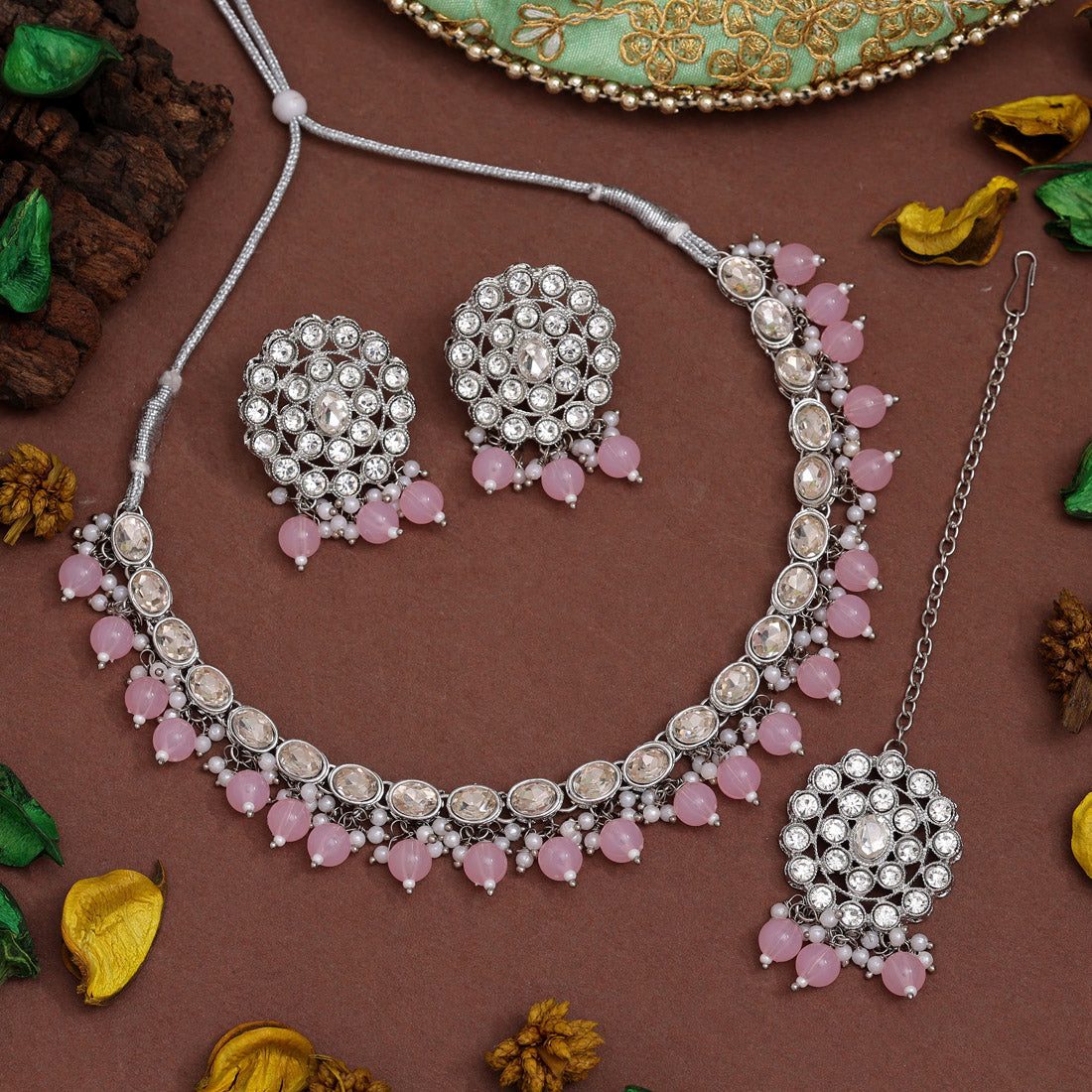 Pink Color Kundan Necklace Set (KN1418PNK) - Preyans.com