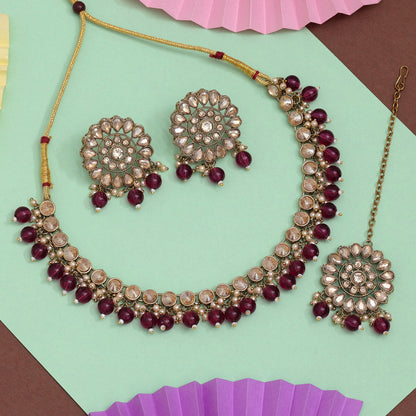 Purple Color Kundan Necklace Set (KN1419PRP) - Preyans.com