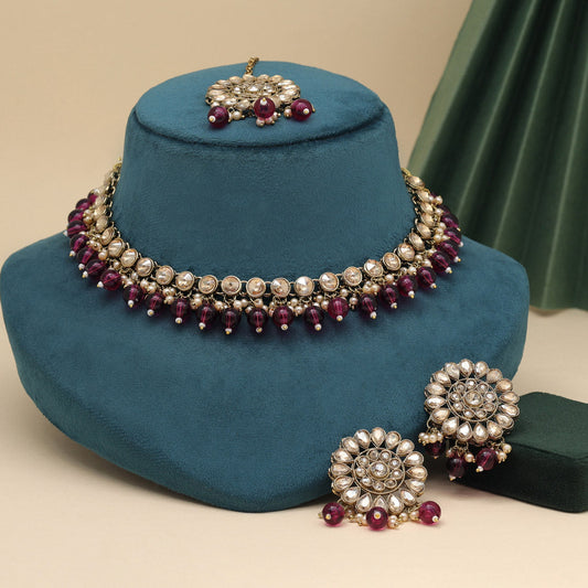 Purple Color Kundan Necklace Set (KN1419PRP) - Preyans.com