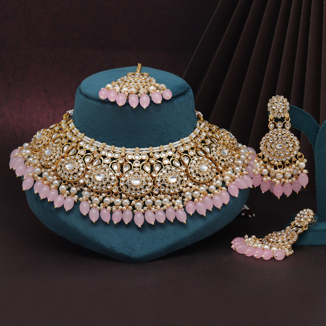 Pink Color Kundan Necklace Set (KN1420PNK) - Preyans.com