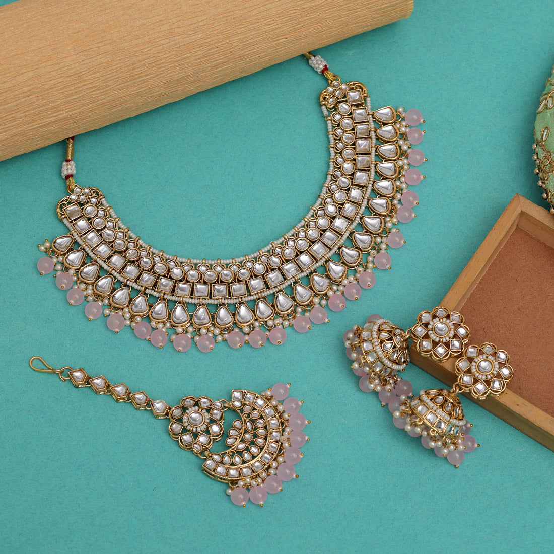 Pink Color Kundan Necklace Set (KN1421PNK) - preyans.com