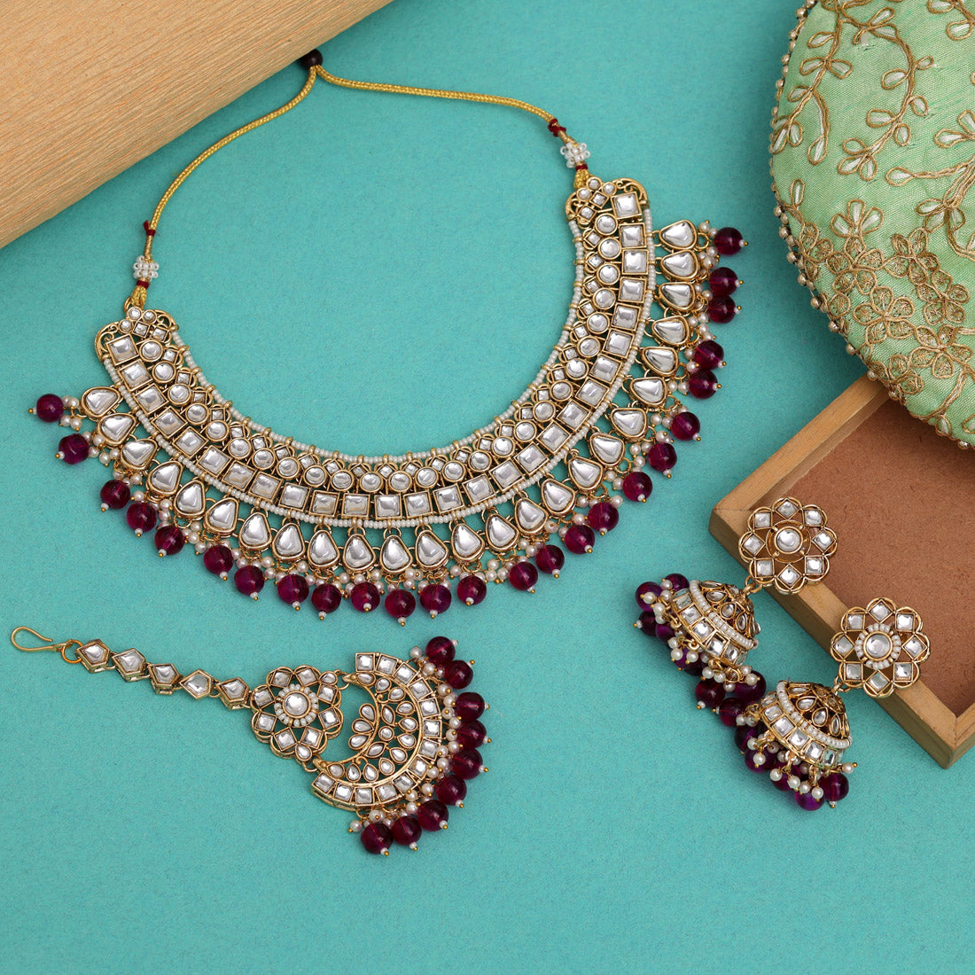 Purple Color Kundan Necklace Set (KN1421PRP) - preyans.com