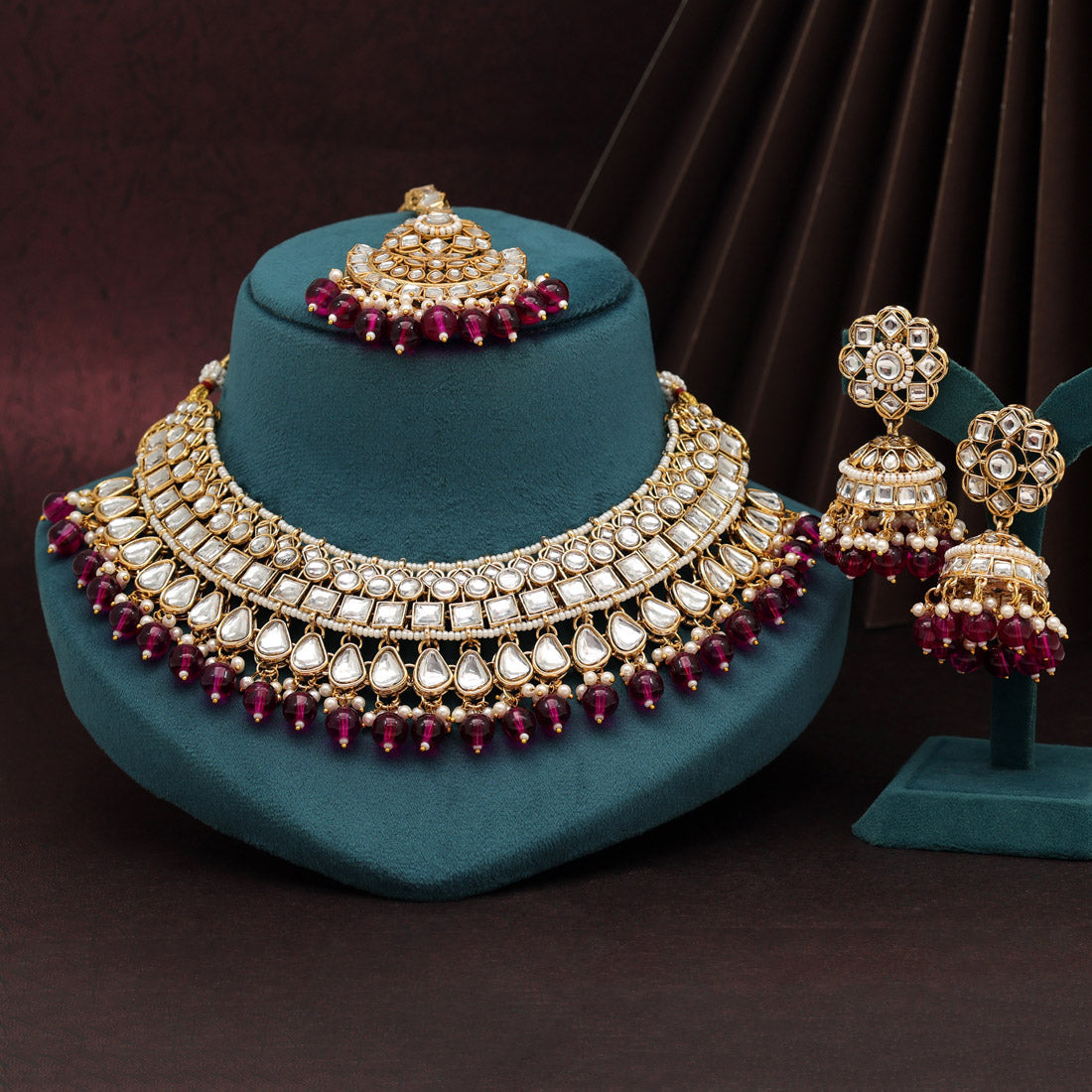 Purple Color Kundan Necklace Set (KN1421PRP) - preyans.com