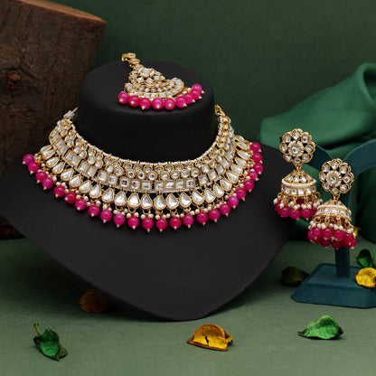 Rani Color Kundan Necklace Set (KN1421RNI) - preyans.com