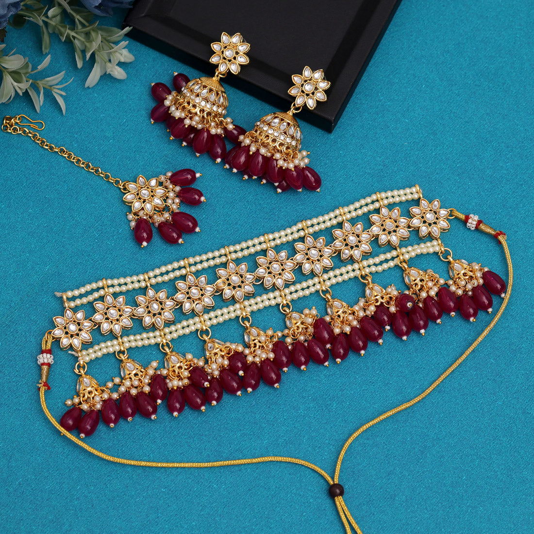 Purple Color Choker Kundan Necklace Set (KN1422PRP) - Preyans.com