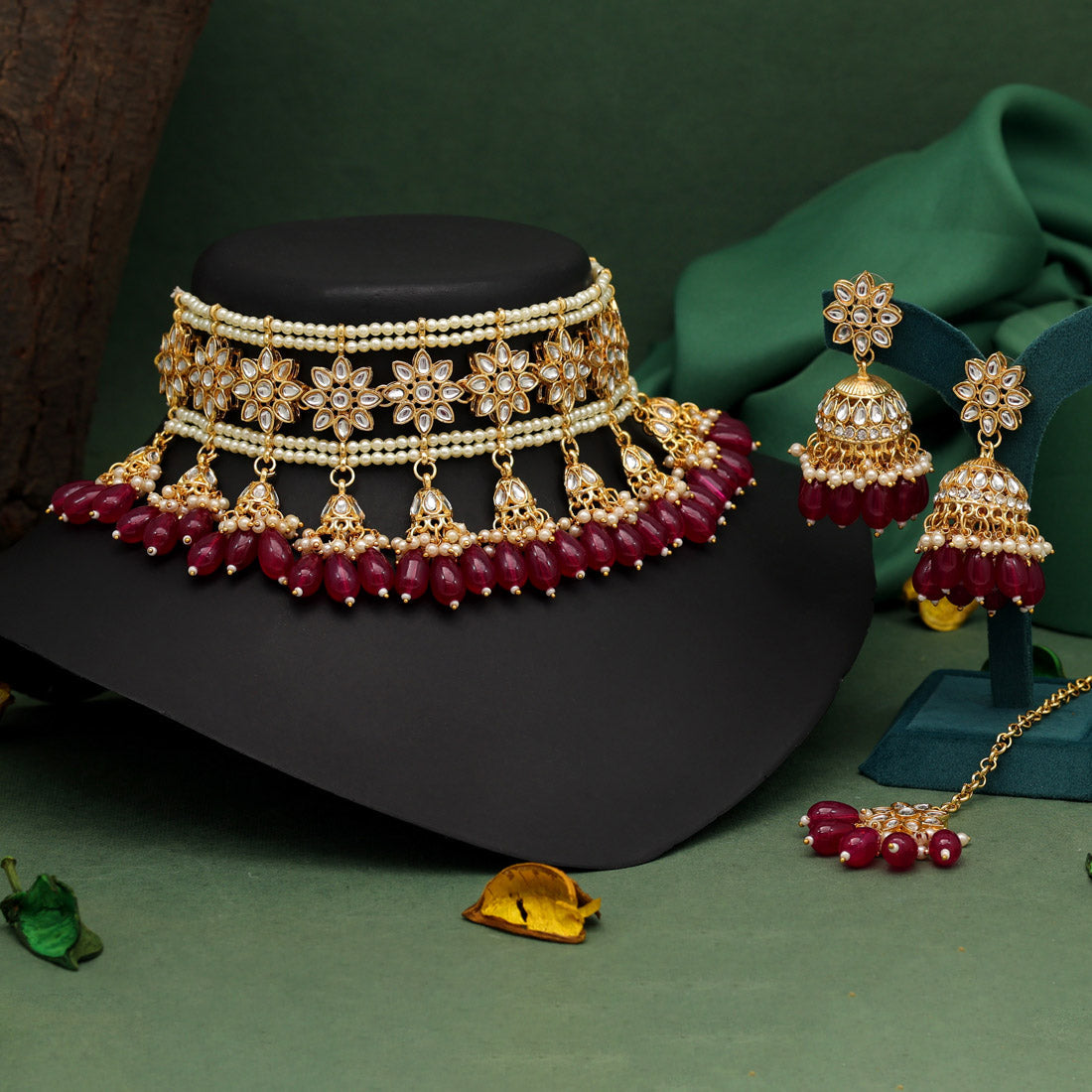 Purple Color Choker Kundan Necklace Set (KN1422PRP) - Preyans.com