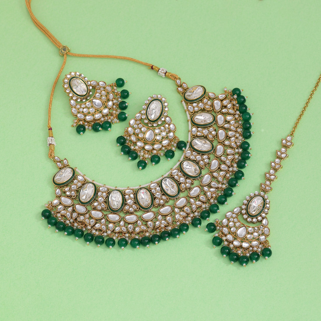 Green Color Kundan Necklace Set (KN1424GRN) - preyans.com