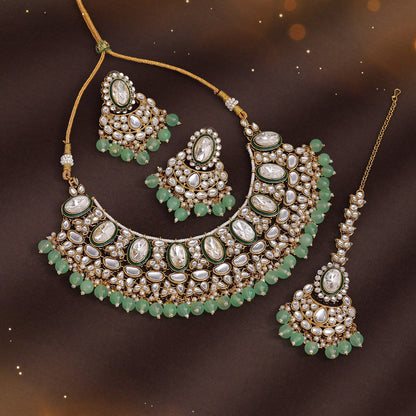 Parrot Green Color Kundan Necklace Set (KN1424PGRN) - preyans.com