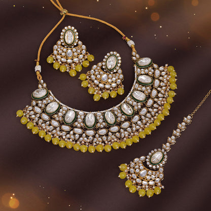 Yellow Color Kundan Necklace Set (KN1424YLW) - preyans.com