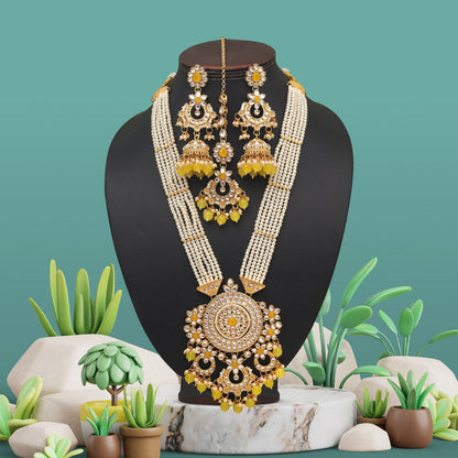 Yellow Color Long Kundan Necklace Set (KN1425YLW) - preyans.com