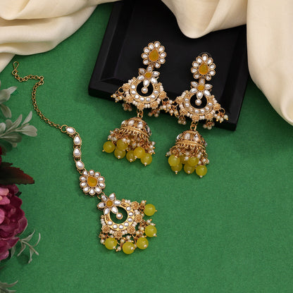 Yellow Color Long Kundan Necklace Set (KN1425YLW) - preyans.com