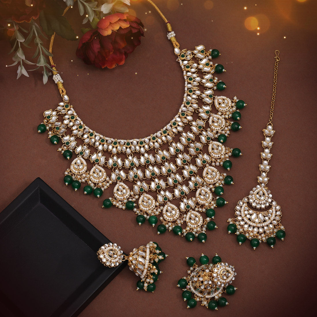 Green Color Kundan Necklace Set (KN1426GRN) - preyans.com