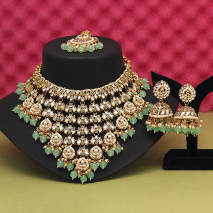 Pista Green Color Kundan Necklace Set (KN1426PGRN) - preyans.com