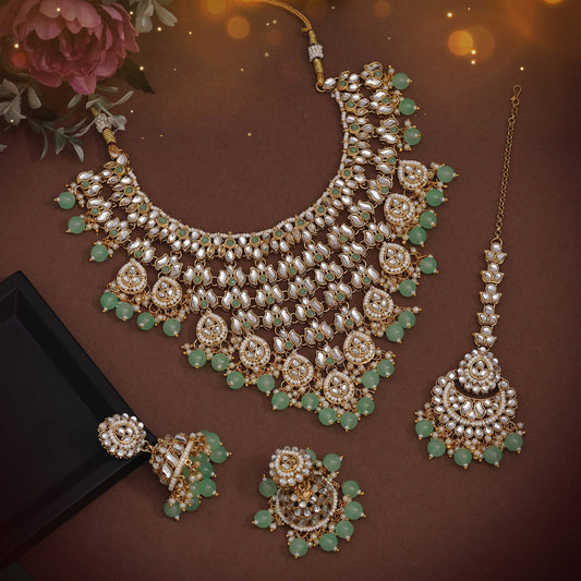 Pista Green Color Kundan Necklace Set (KN1426PGRN) - preyans.com