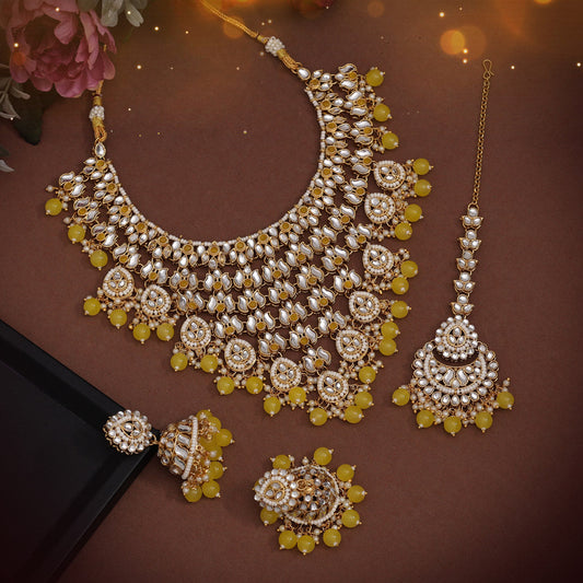 Yellow Color Kundan Necklace Set (KN1426YLW) - preyans.com