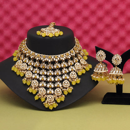 Yellow Color Kundan Necklace Set (KN1426YLW) - preyans.com