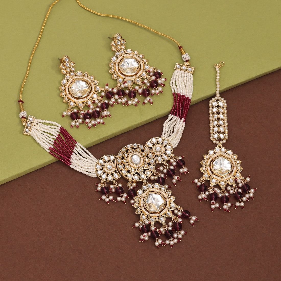 Magenta Color Choker Kundan Necklace Set (KN1432MNT) - preyans.com