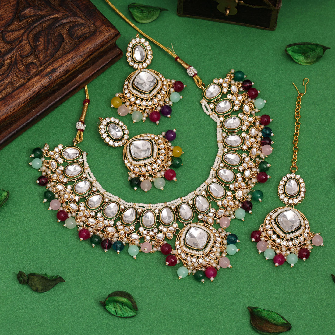 Multi Color Kundan Necklace Set (KN1433MLT) - Preyans.com