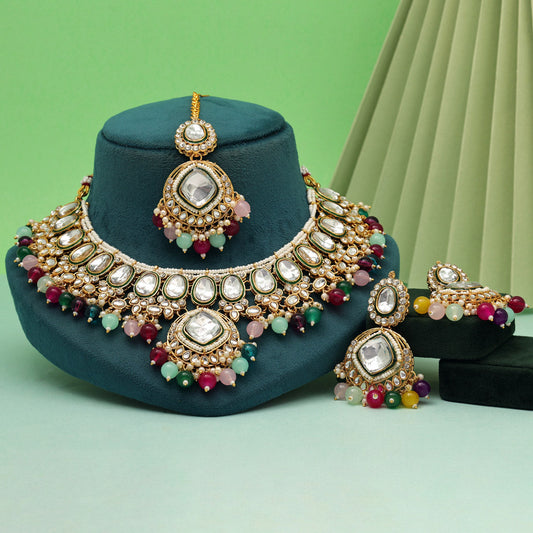 Multi Color Kundan Necklace Set (KN1433MLT) - Preyans.com