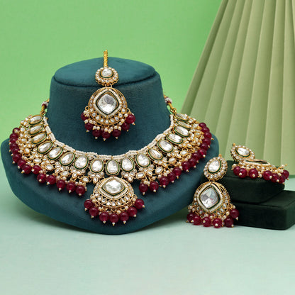 Rani Color Kundan Necklace Set (KN1433RNI) - Preyans.com