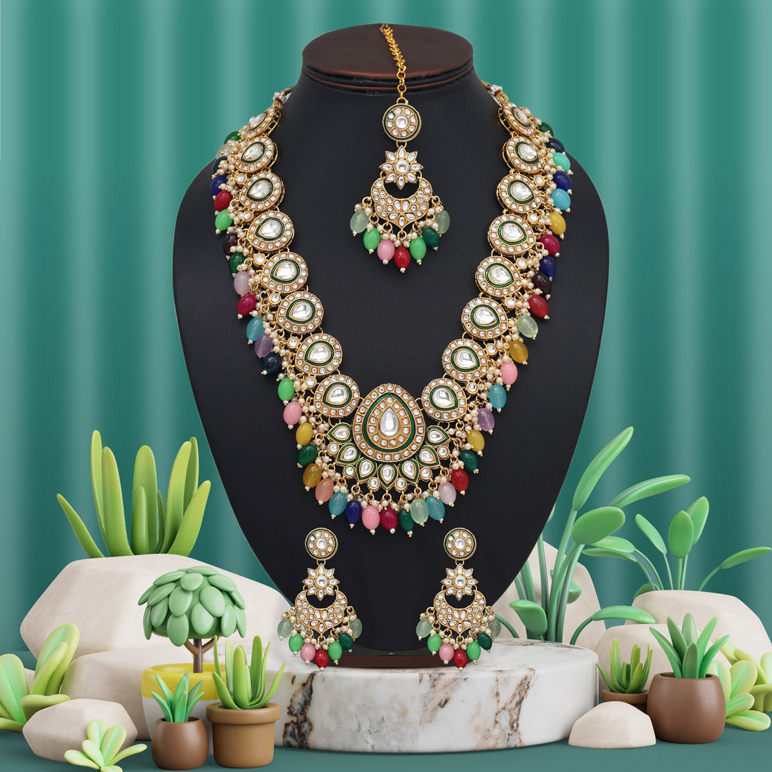 Multi Color Kundan Necklace Set (KN1434MLT) - preyans.com