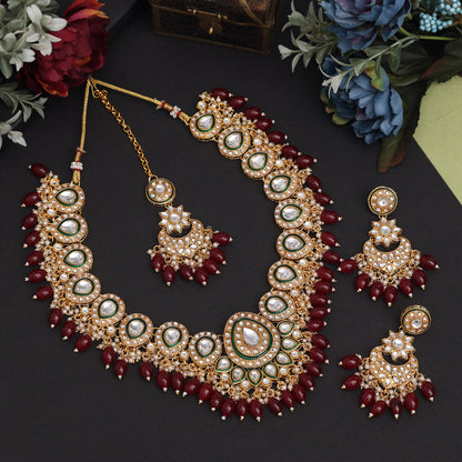 Maroon Color Kundan Necklace Set (KN1434MRN) - preyans.com