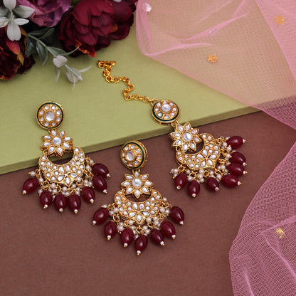 Maroon Color Kundan Necklace Set (KN1434MRN) - preyans.com