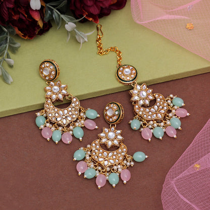 Pink & Pista Green Color Kundan Necklace Set (KN1434PNKPGRN) - preyans.com