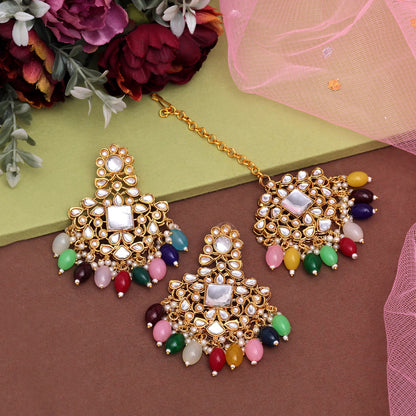 Multi Color Long Kundan Necklace Set (KN1435MLT) - preyans.com