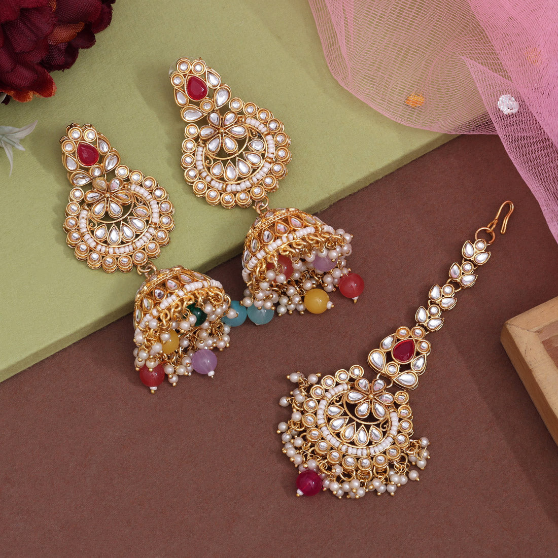 Multi Color Kundan Necklace Set (KN1437MLT) - preyans.com