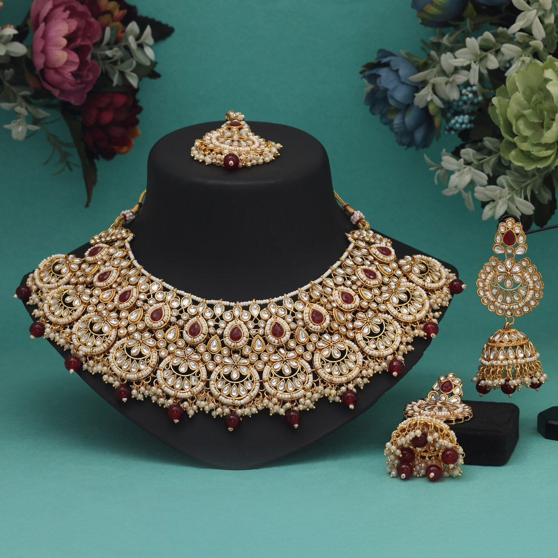 Maroon Color Kundan Necklace Set (KN1437MRN) - preyans.com