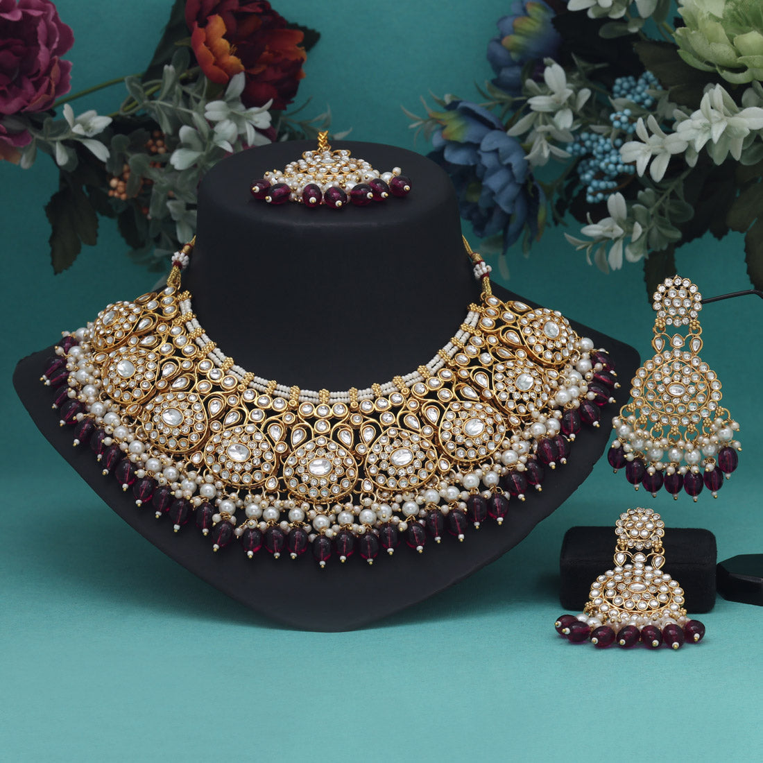 Purple Color Kundan Necklace Set (KN1438PRP) - preyans.com