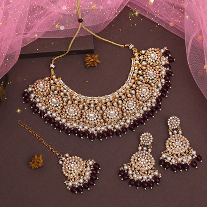 Purple Color Kundan Necklace Set (KN1438PRP) - preyans.com