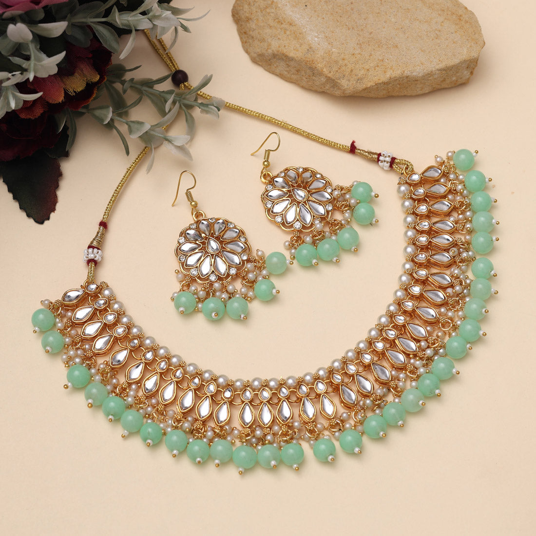 Pista Green Color Kundan Necklace Set (KN1444PGRN) - preyans.com